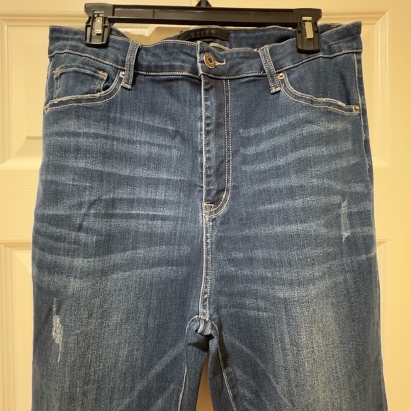 Risen high rise Flared Distressed Jeans. VGUC. Size 32 Junior 15 - Picture 2 of 11